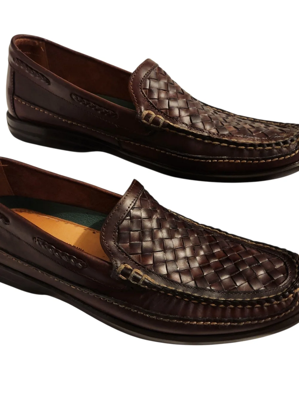 Johnston & Murphy Men's Size 11 Brown Woven Leather Slip-On Boat Shoes Loafers